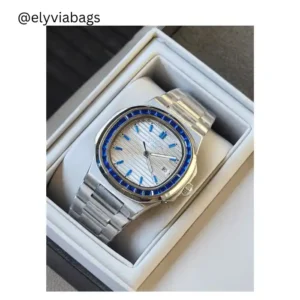 Patek-Nautilus Silver-Blue Watch