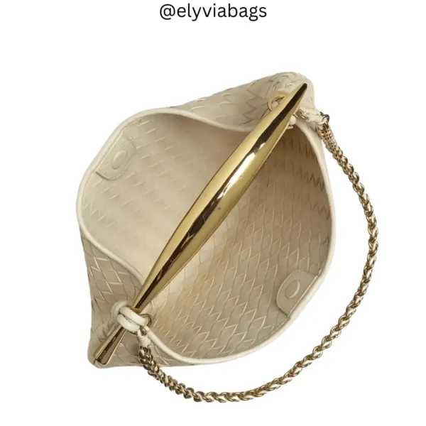 BV Sardine Bag with Chain Strap cream open view