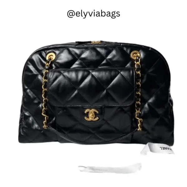 Chanel 24 A maxi bowling black bag Front view