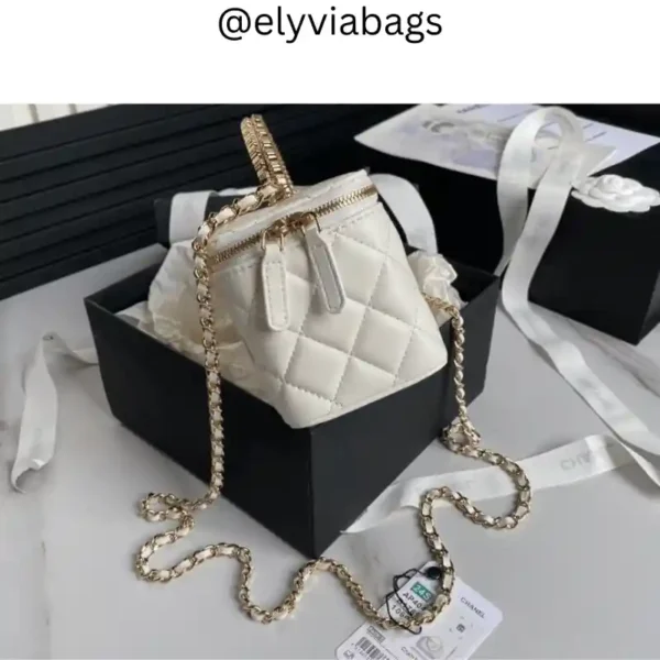 Chanel 24S Diamond Handle Makeup Bag side Front view