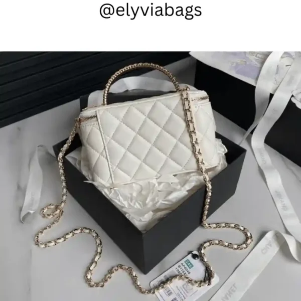 Chanel 24S Diamond Handle Makeup Bag white back view