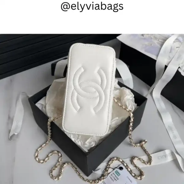 Chanel 24S Diamond Handle Makeup Bag white bottom view