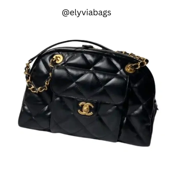 Chanel Black Bowling Bag Front view