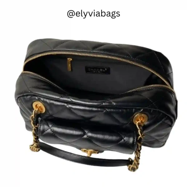 Chanel Black Bowling Bag inside view