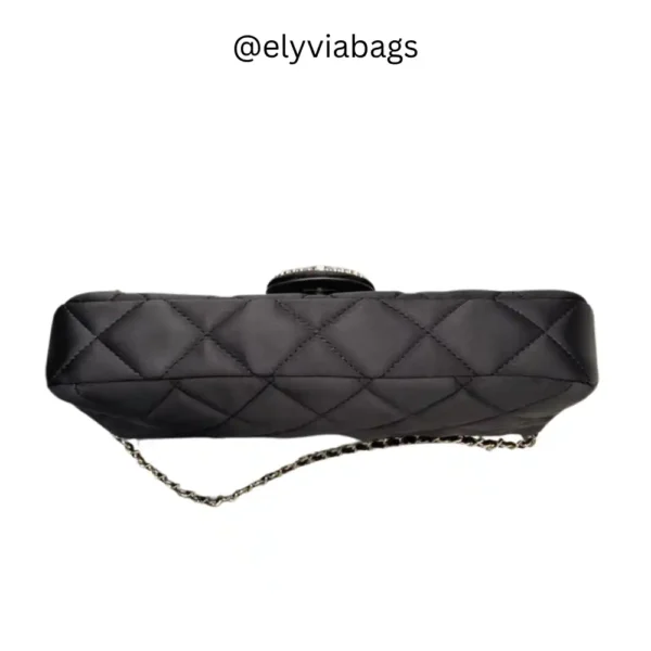 Chanel Black Rectangular Flap Classic Shoulder Bag bottom view
