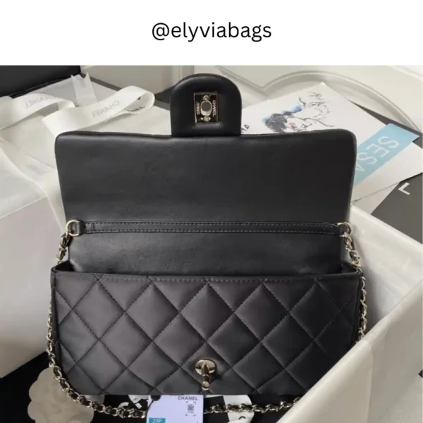 Chanel Black Rectangular Flap Classic Shoulder Bag inside view