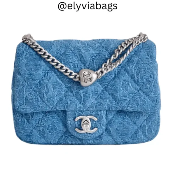 Chanel Blue Denim Camellia Mini Flap Bag