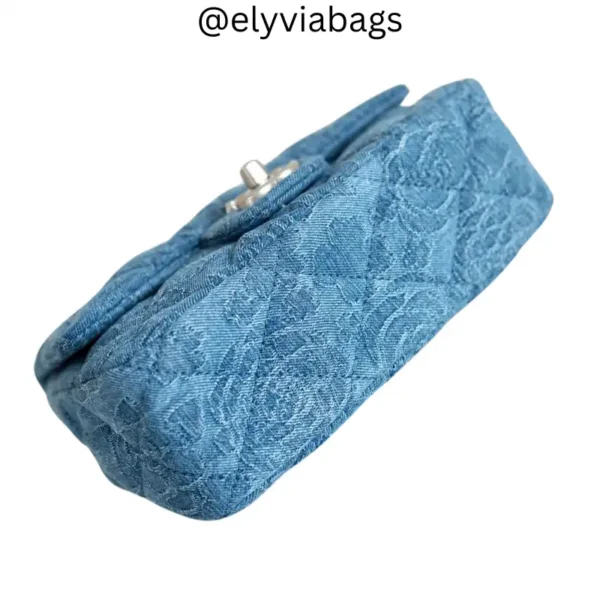 Chanel Blue Denim Camellia Mini Flap Bag bottom view