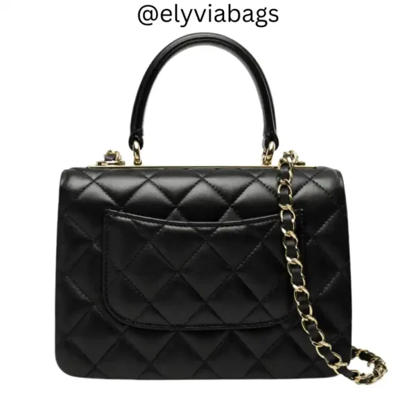 Chanel Mini Flap Bag Top Handle in Black back view