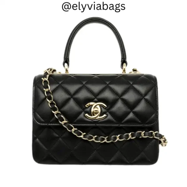 Chanel Mini Flap Bag Top Handle in Black front view