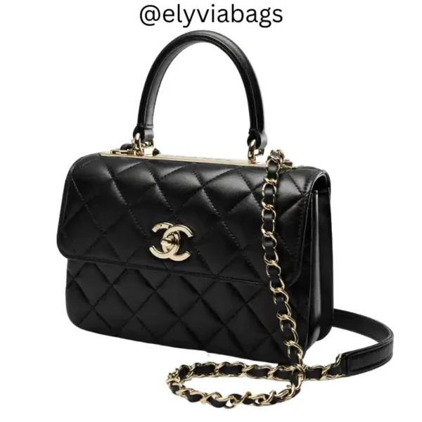 Chanel Mini Flap Bag Top Handle in Black side view