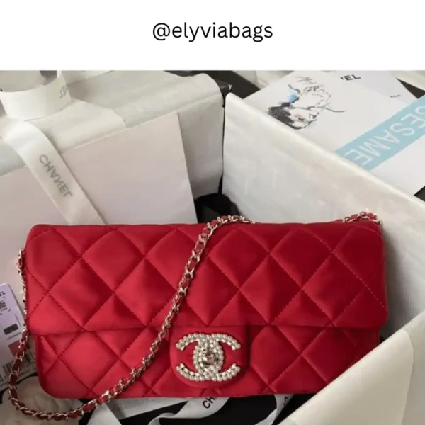 Chanel Red Rectangular Flap Classic Shoulder Bag Front view
