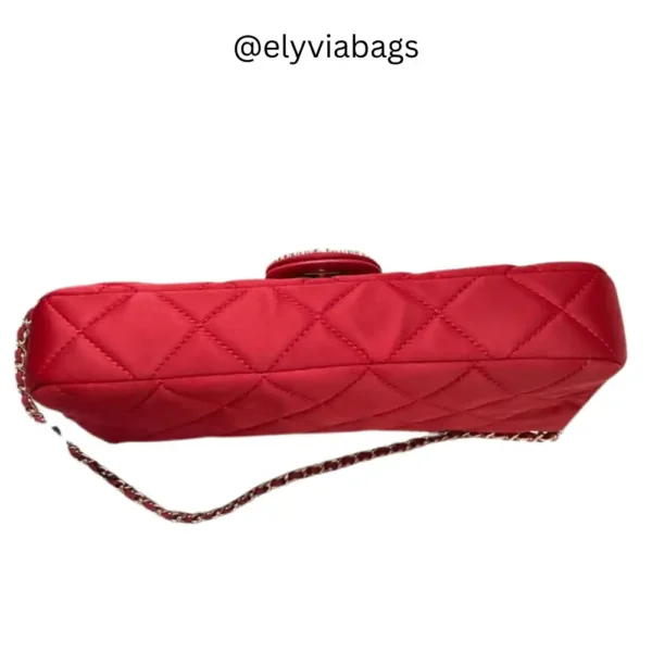 Chanel Red Rectangular Flap Classic Shoulder Bag bottom view
