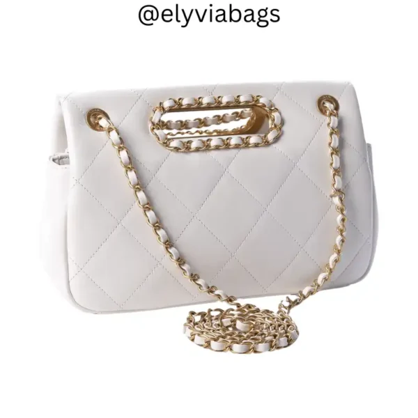 Chanel Small Chain Handle Flap latte bag back view