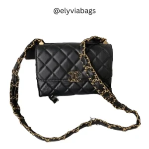 Chanel mini flap black bag Front view