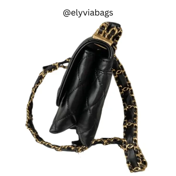 Chanel mini flap black bag side view
