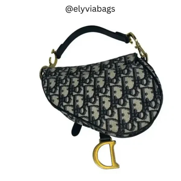 Dior-inspired saddle bags blue oblique jacquard 19cm back view