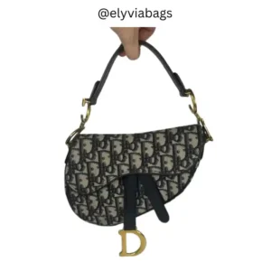 Dior-inspired saddle bags blue oblique jacquard 19cm front view