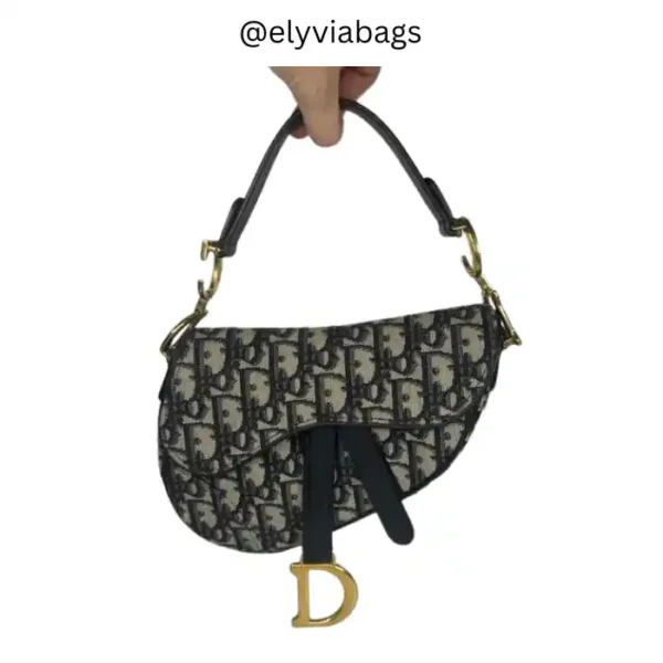 Dior-inspired saddle bags blue oblique jacquard 19cm front view