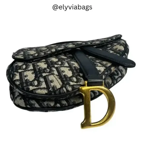 Dior-inspired saddle bags blue oblique jacquard 19cm bottom view