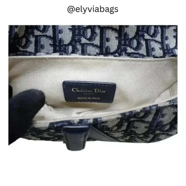 Dior-inspired saddle bags blue oblique jacquard 19cm inside view