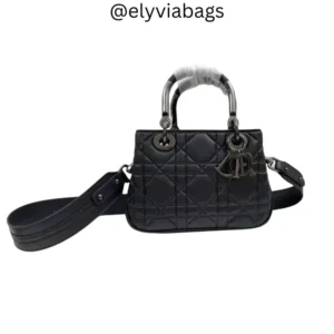 Dior lady black charm silver handle Front view