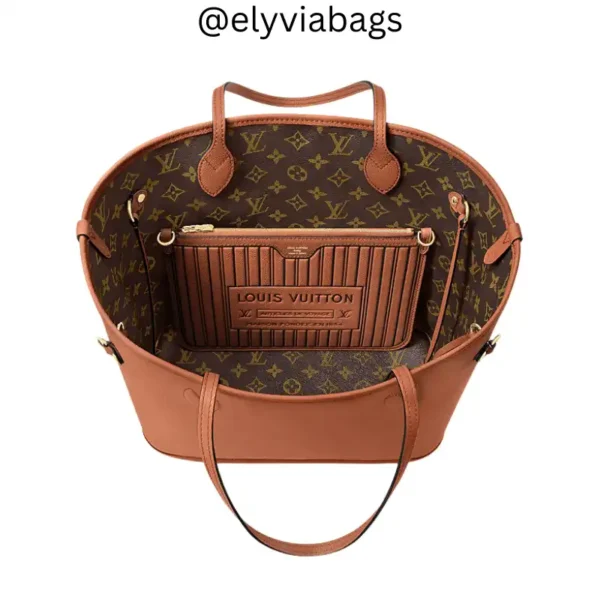 LV Neverfull Inside Out MM Tote Gold Color inside view