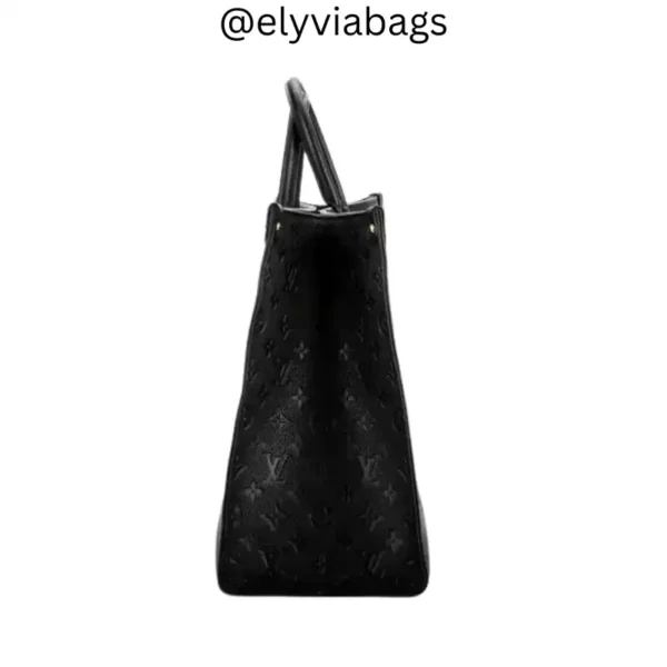 LV onthego gm black tote bag side view