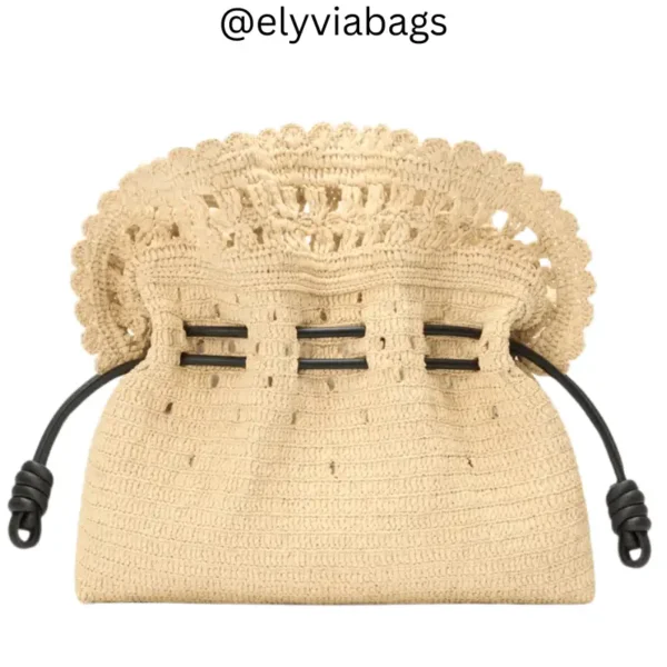 Loewe medium flamenco clutch in raffia front view