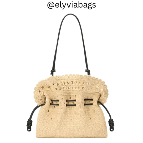 Loewe medium flamenco clutch in raffia with strap view
