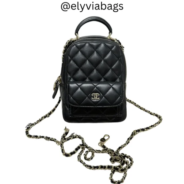 Mini Quilted Caviar Backpack Black Front view