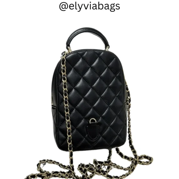 Mini Quilted Caviar Backpack Black back view