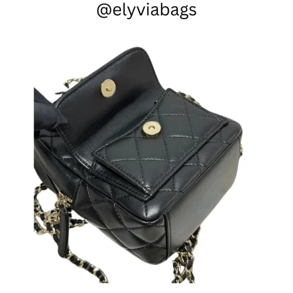 Mini Quilted Caviar Backpack Black open view