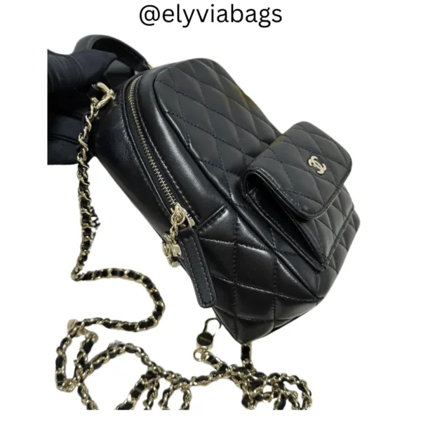 Mini Quilted Caviar Backpack Black side view