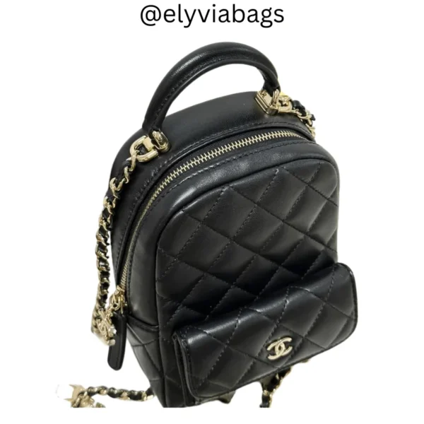 Mini Quilted Caviar Backpack Black top view