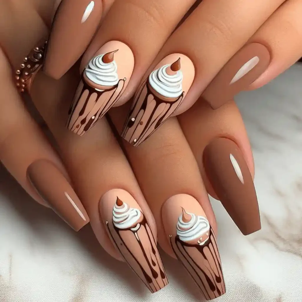 Mocha Mousse Summer Nails 2025 with cone design
