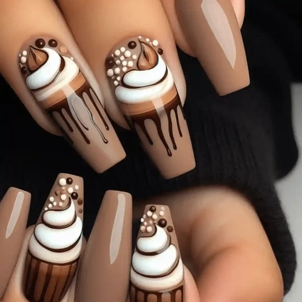 Mocha Mousse Summer Nails 2025 with ice cream cone