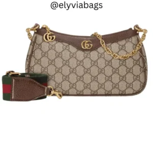 Ophidia Small GG canvas shoulder bag in brown-gold with strap