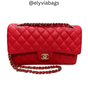 Quilted Medium Double Flap Red Bag