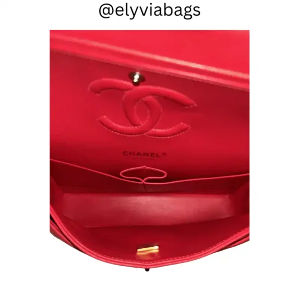 Quilted Medium Double Flap Red Bag inside view