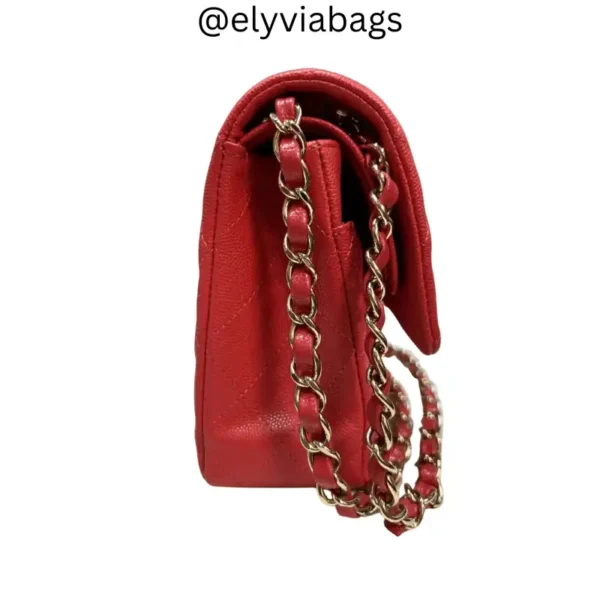 Quilted Medium Double Flap Red Bag side view