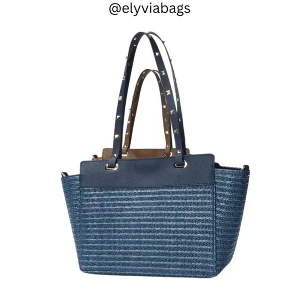 Rockstud Small Raffia Tote Navy back view