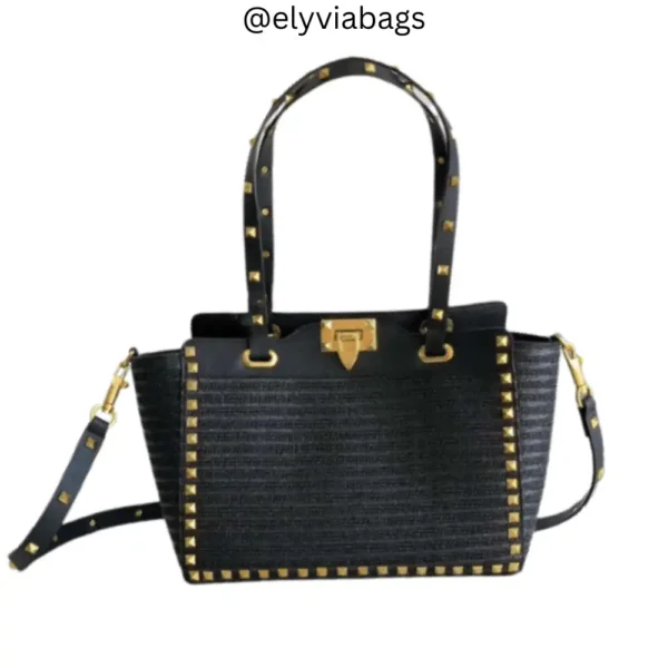 VG Raffia Rockstud Tote Bag Black bag