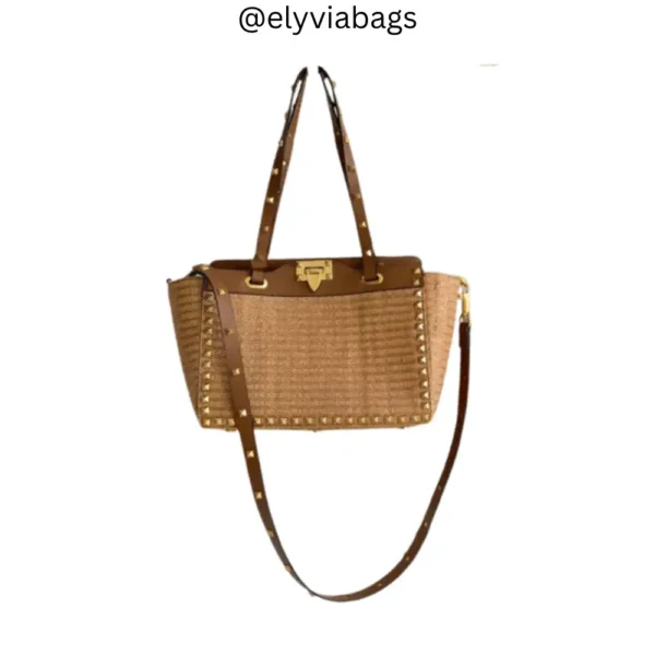 VG Raffia Rockstud Tote Bag Brown bag