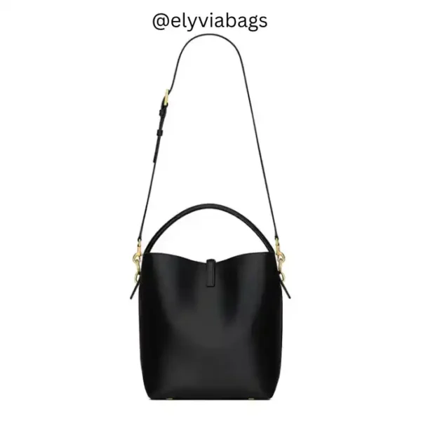 YSL-Inspired Le 37 Shiny Leather Bucket Black Bag