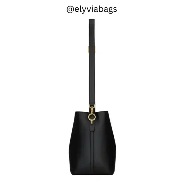 YSL-Inspired Le 37 Shiny Leather Bucket Black Bag Side view