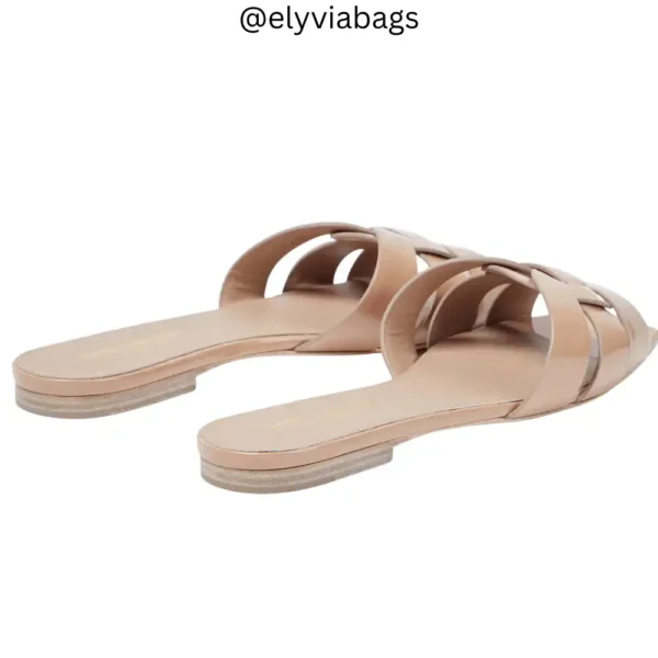 YSL Tribute Nu Pieds Flats Shiny Nude back view
