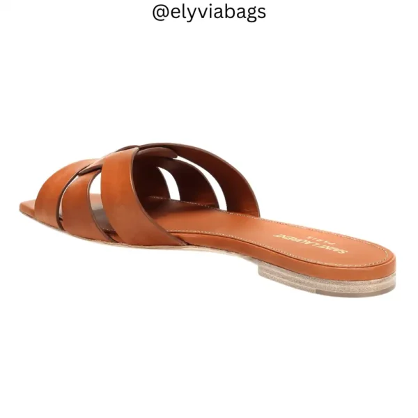 YSL Tribute Nu Pieds Flats golden brown right foot