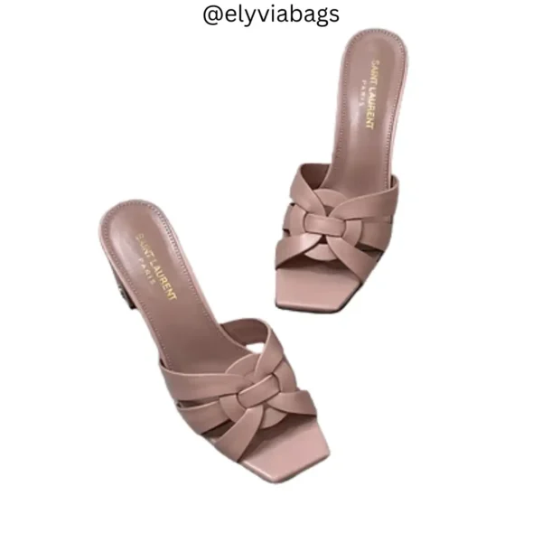 YSL Tribute Woven Mule Block Heels Pink