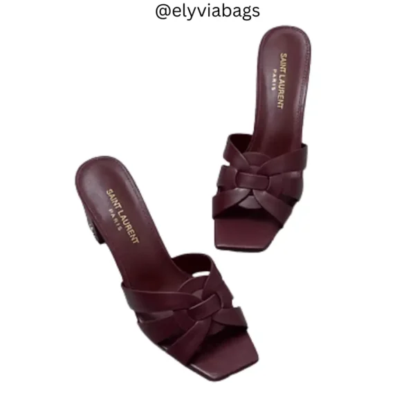 YSL Tribute Woven Mule Block Heels Plum top view